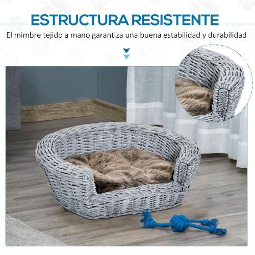 PawHut cama de mimbre gris para perros, , large Imagen numero 4