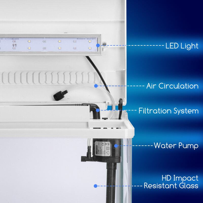 Nobleza - Acuario de Cristal 14L con Iluminaci&oacute;n LED y Sistema de Filtro, Pecera con Cubierta y Accesorios para Peces de Agua Dulce y Salada, Dise&ntilde;o Curvo Moderno, Blanco, , large Imagen numero 2