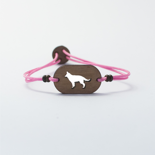 Pulsera de madera Pastor Alemán personalizable color Rosa, Pulsera de madera Pastor Alemán personalizable color Rosa