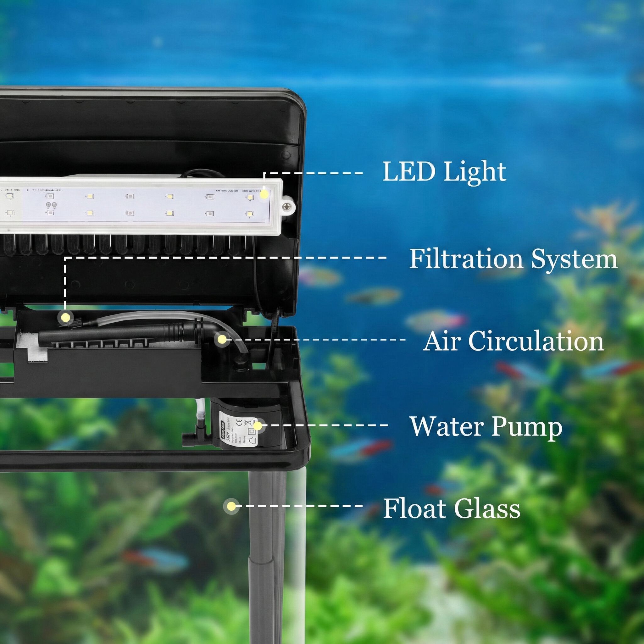Nobleza Kit de Acuario 7L de Cristal con Iluminaci&oacute;n LED y Sistema de Filtraci&oacute;n - Nano Pecera de Dise&ntilde;o Curvo y Silencioso - Negro, , large Imagen numero 4