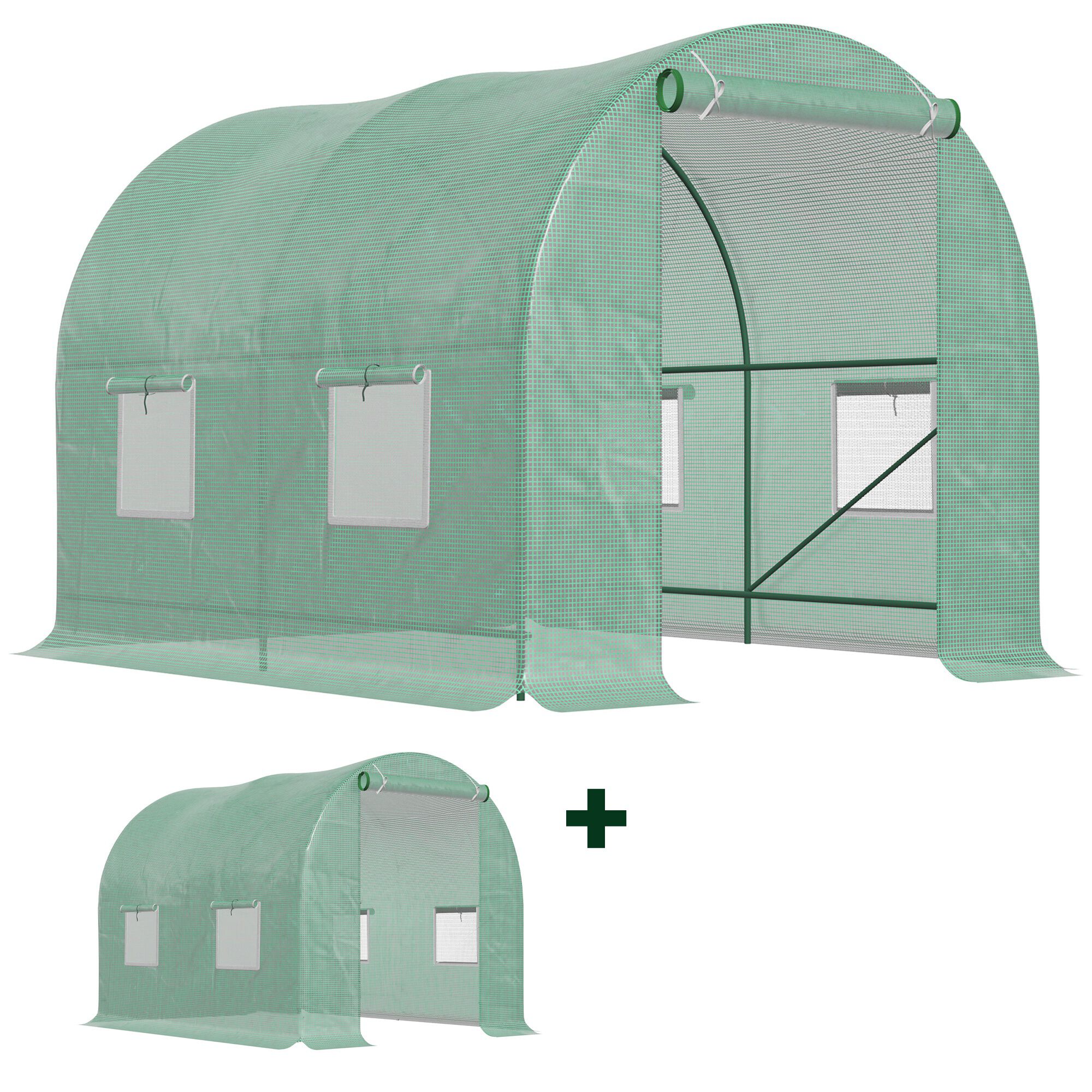Outsunny Conjunto de Invernadero de T&uacute;nel y Cubierta de Repuesto con 4 Ventanas y Puerta Anti-UV para Cultivos Plantas Flores en Jard&iacute;n Terraza 2,5x2x2 m Verde, , large Imagen numero 1