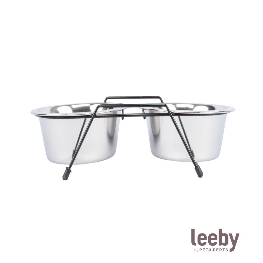 Leeby Comedero Doble de Acero Inoxidable con Soporte para perros y gatos, , large Imagen numero 2