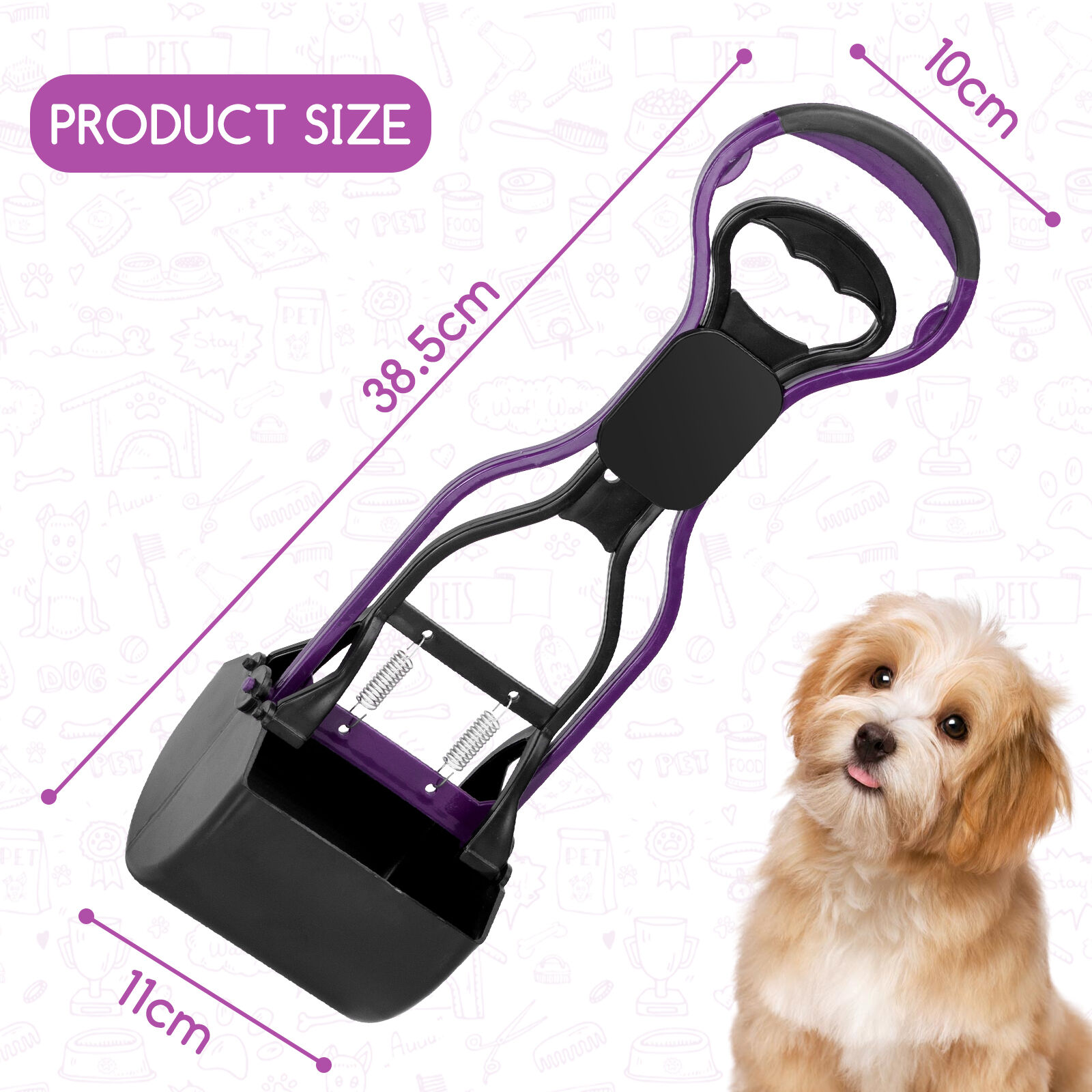 Nobleza Recogedor de Caca para Perros, Dog Poop Scooper,  38.5cm Recogedor de Excrementos para Mascota Perro Gato de Largo con Mango,  Rastrillo para Recoger Residuos de Caca ,con Resorte Duradero (M), , large Imagen numero 2