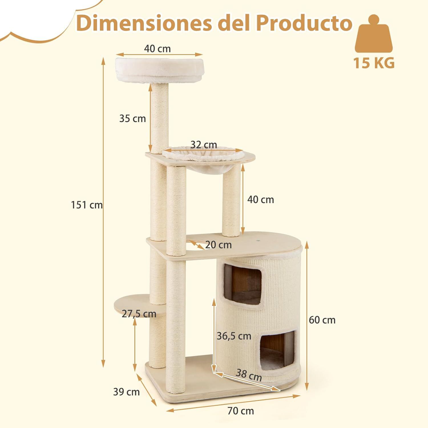 COSTWAY Árbol para Gatos Alto de 151 cm, Poste Rascador Multicamada con Condominio, Alfombra y Cama para Gatos, Hamaca, Cojín Lavable, Centro de Actividades Multifuncional para para Gatos thumbnail