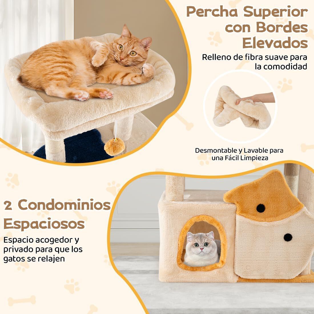 COSTWAY &Aacute;rbol Rascador para Gatos de 159cm, Torre Rascador Grande para Gatitos con 2 Condos, Percha de Peluche Extra&iacute;ble, Postes de Sisal, Vers&aacute;til Centro de Actividades para Hogar con Varios Gatos, , large Imagen numero 3