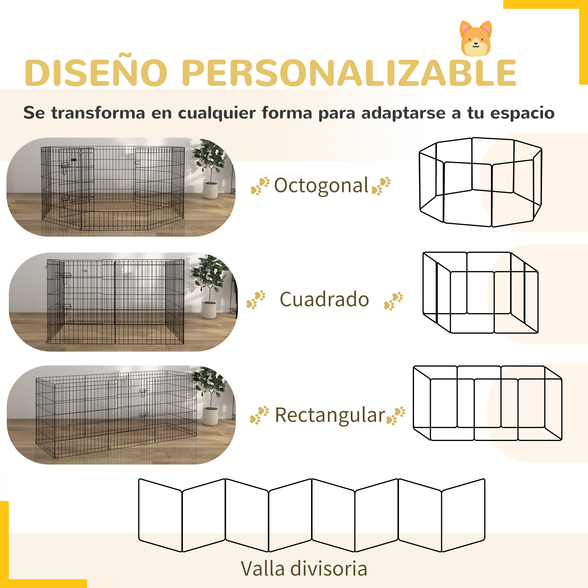 PawHut Parque de Juegos para Perros 8 Paneles Plegables Jaula Met&aacute;lica para Mascotas con Puerta y Doble Cerradura para Jard&iacute;n Patio Exterior Negro, , large Imagen numero 4