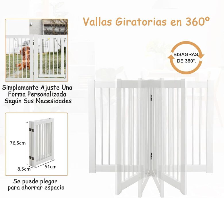 COSTWAY Barrera de Seguridad Plegable de Madera para Puerta y Escalera para Mascotas thumbnail