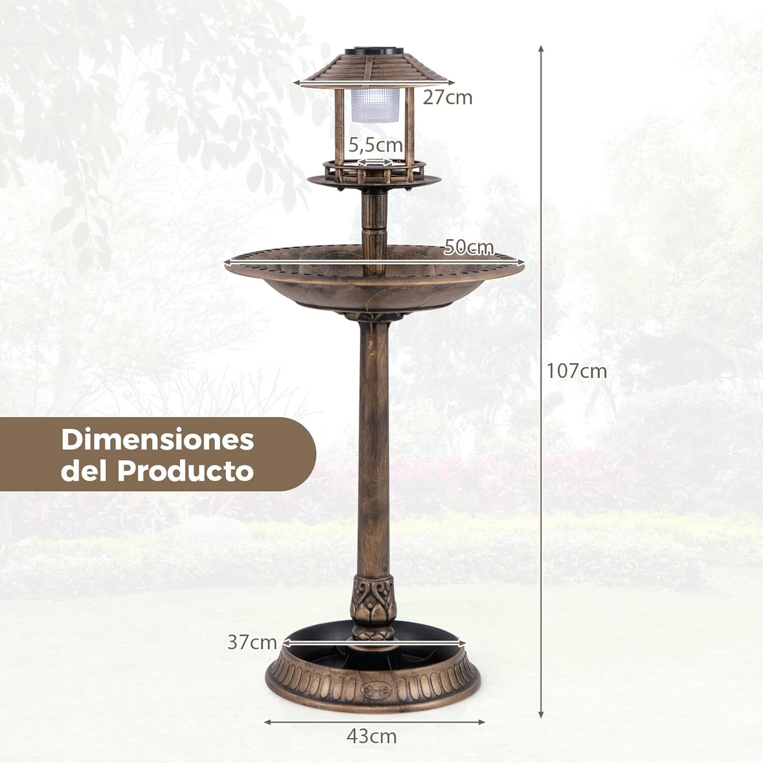 COSTWAY Comedero Pajaros Exterior de PP, Alimentaci&oacute;n de Aves de Jard&iacute;n, Comedero Vertical para P&aacute;jaros en Estilo Retro, Decorativo Exterior Ba&ntilde;o de P&aacute;jaros (Bronce, 50 x 50 x 107 cm), , large Imagen numero 5