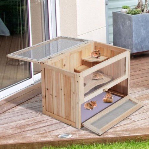 Jaula de madera PawHut con 2 niveles para roedores color Madera thumbnail