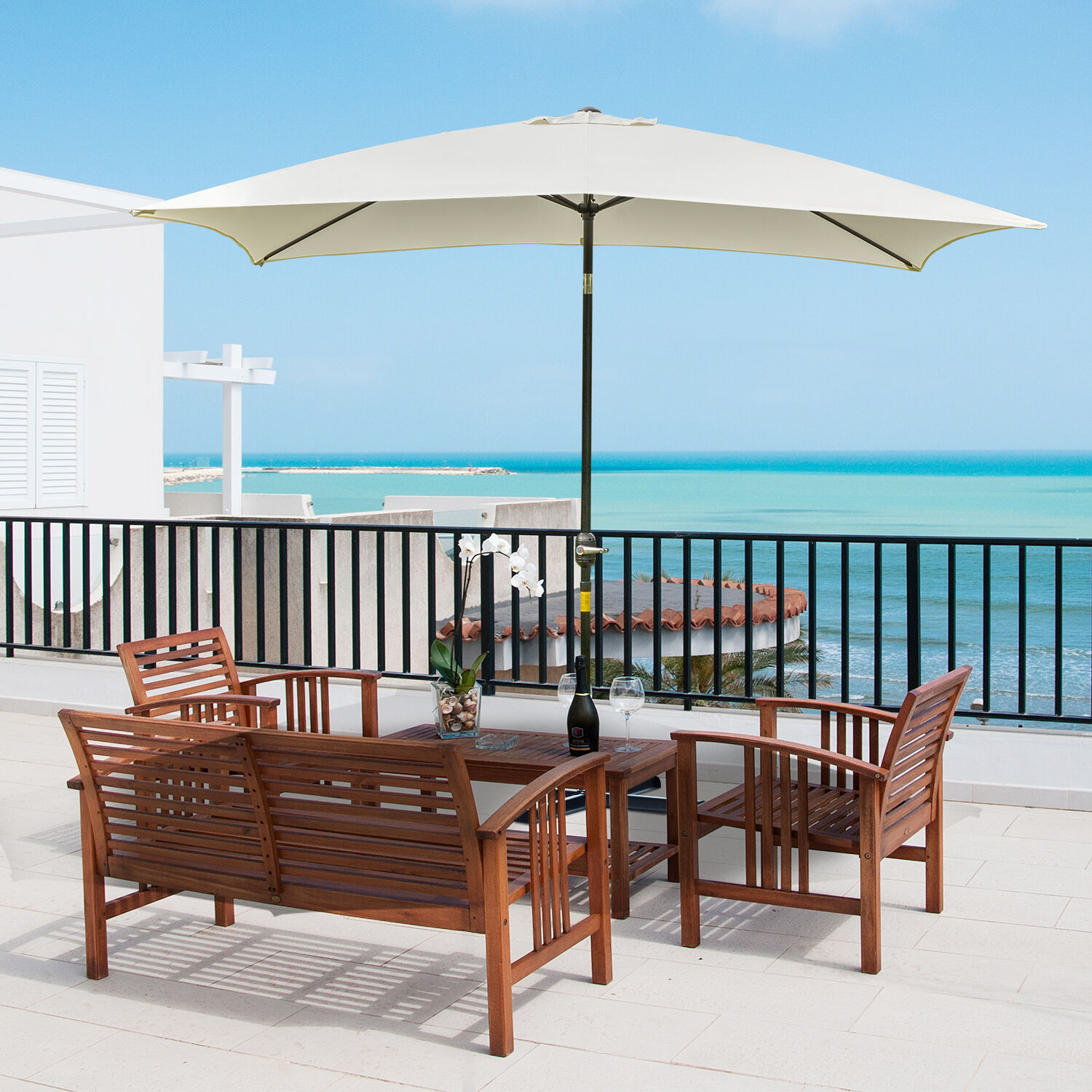 Outsunny Sombrilla de Aluminio 200x300x240 cm Parasol Rectangular de Jard&iacute;n Inclinable con Manivela y Poste Desmontable para Terraza Piscina Patio Exterior Crema, , large Imagen numero 2
