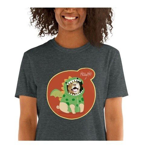 Mascochula camiseta mujer dino personalizada con tu mascota gris oscuro thumbnail