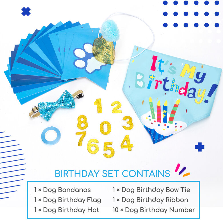 Nobleza - Set de Cumpleaños para Mascotas, Triángulo de Pañuelo de Cumpleaños para Perros,Sombrero Pañuelo Banner de Cumpleaños para Perros, para La Decoración de La Fiesta de Cumpleaños de Mascotas, , large image number null