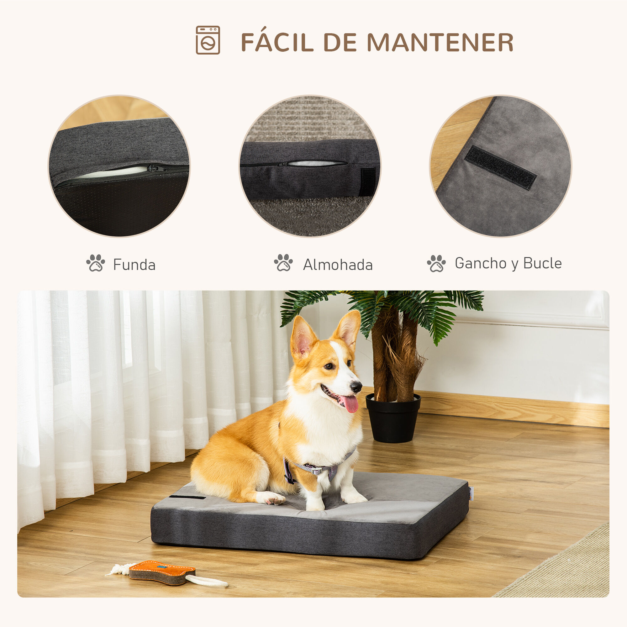 Pawhut cama lavable ortop&eacute;dica gris para perros, , large Imagen numero 5
