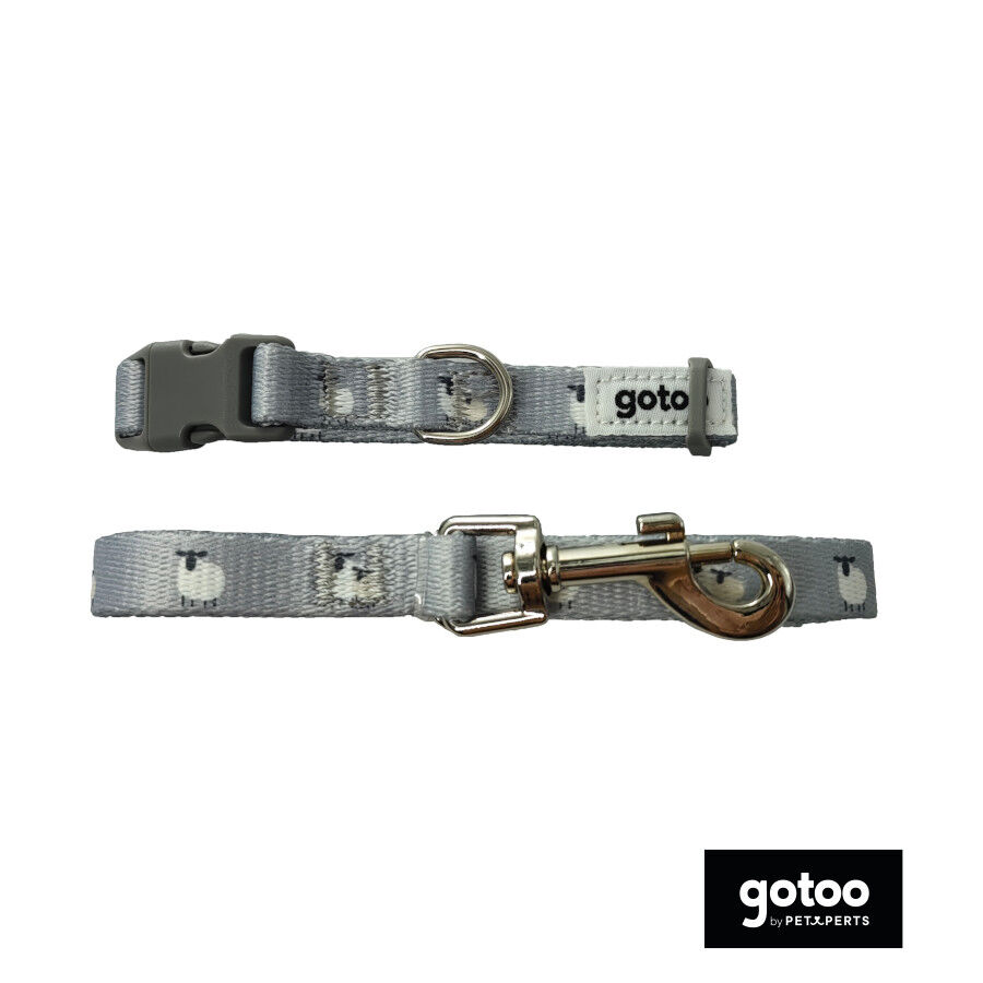 Gotoo Set de correa y collar con estampado ovejitas gris para cachorros, , large Imagen numero 2