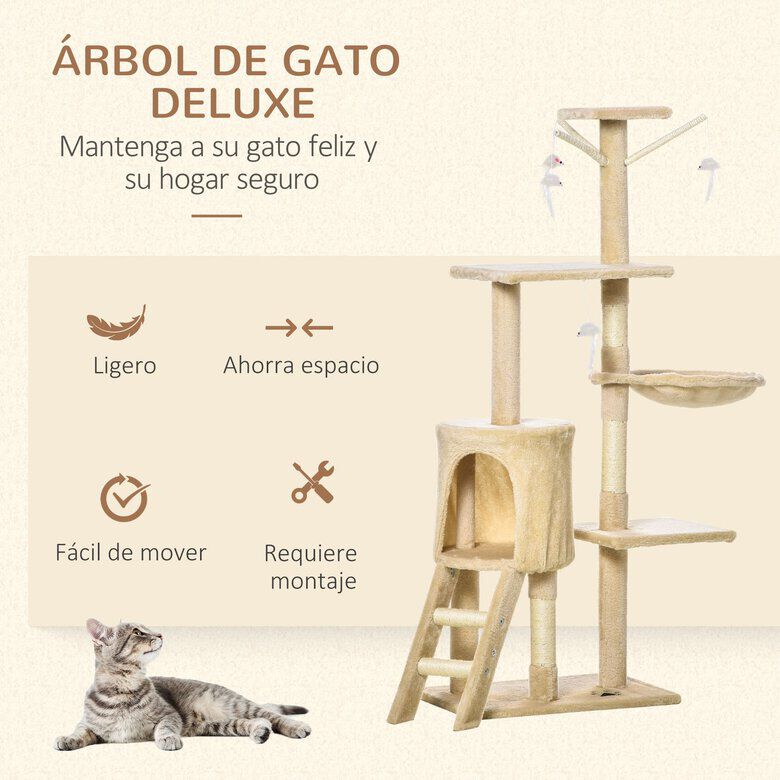 Pawhut &aacute;rbol rascador beige con nidos y plataforma para gatos, , large Imagen numero 4