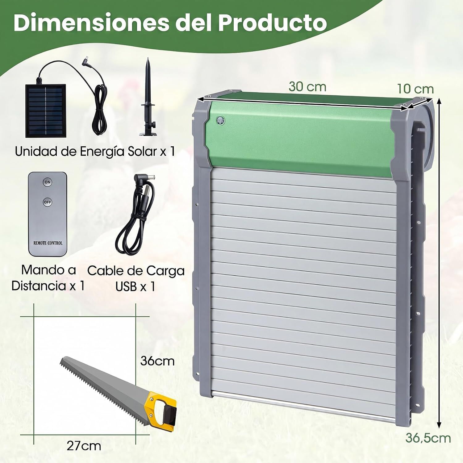 COSTWAY Puerta Gallinero Autom&aacute;tica Solar, Abridor de Puerta para Pollos con Mando a Distancia de 40 m, Sensor de Luz, 4 Modos de Trabajo, Temporizador, Cargador USB, Funci&oacute;n Antipellizco, , large Imagen numero 5
