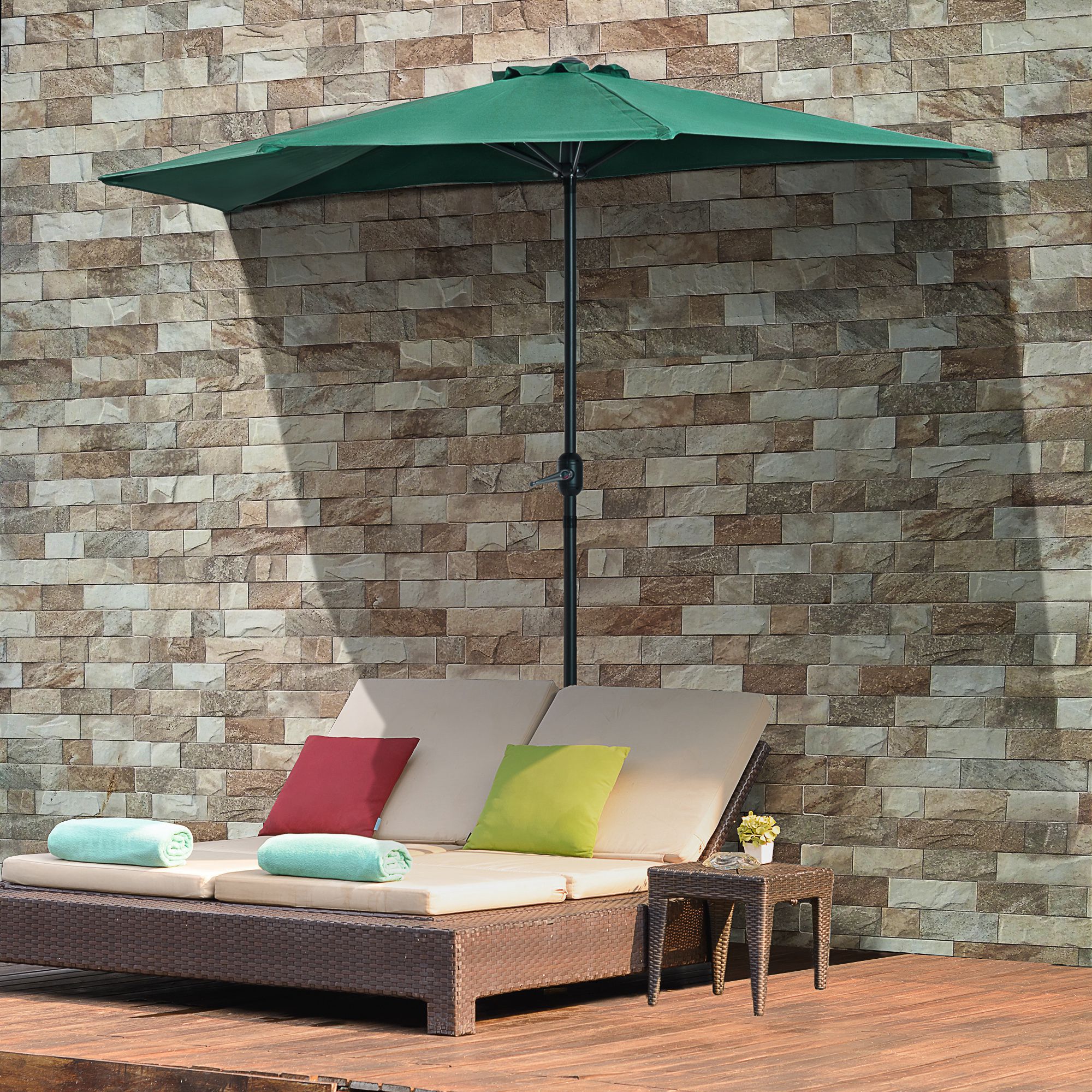 Outsunny Sombrilla 269x138x236 cm Parasol de Jard&iacute;n con Manivela y Forma Semicircular para Exterior Terraza Patio Piscina Verde, , large Imagen numero 2