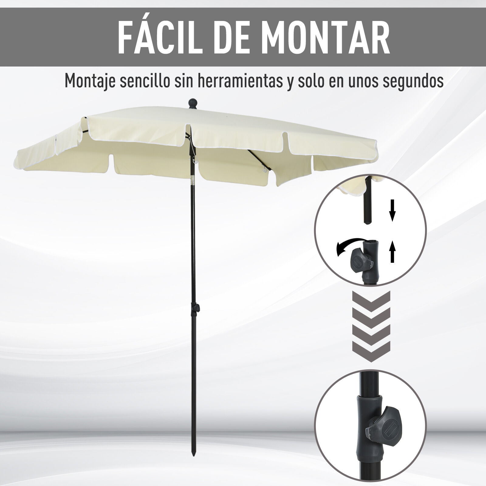 Outsunny Sombrilla de Jard&iacute;n de Aluminio 198x130x245 cm Parasol de Jard&iacute;n Rectangular con Funci&oacute;n de Inclinaci&oacute;n para Terraza Patio Exterior Beige, , large Imagen numero 5