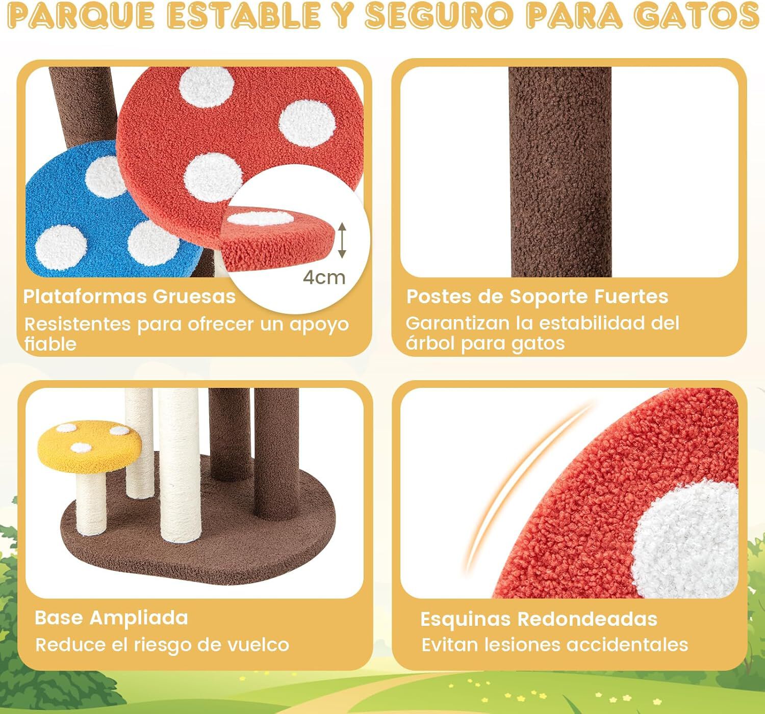COSTWAY 3 en 1 &Aacute;rbol para Gatos en Forma de Hongo, Torre para Gatos de 5 Niveles con 3 Postes de Sisal Completamente Envueltos, Tapete y Plataformas Extra&iacute;bles (65 x 60 x 94), , large Imagen numero 4