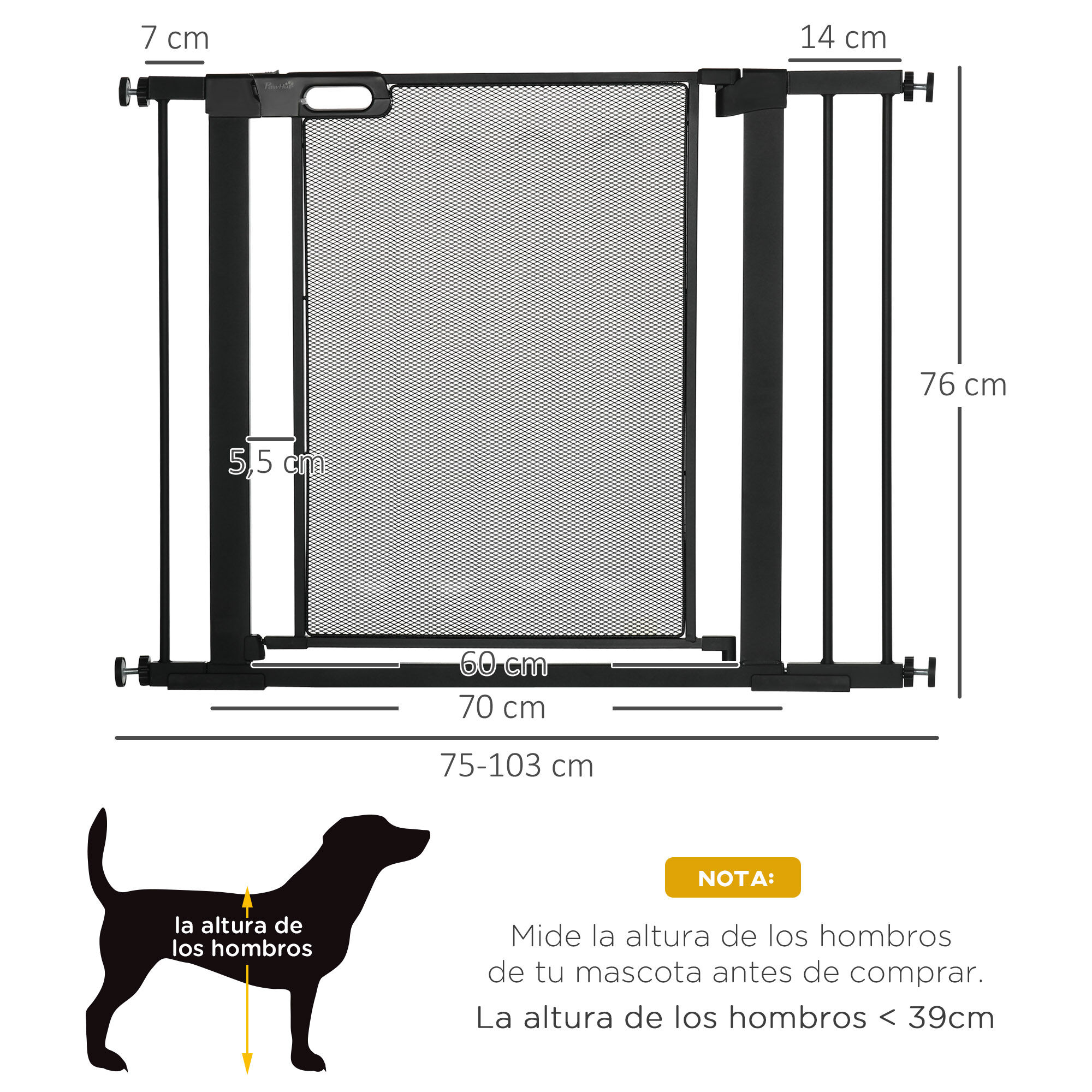 PawHut Barrera de Seguridad Negro, , large Imagen numero 3