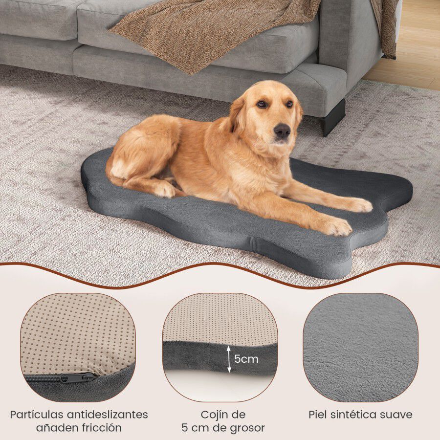 COSTWAY Cama Perros Grandes, Cama Ortop&eacute;dica para Perros con Soporte de Espuma Viscoel&aacute;stica, Colchoneta Impermeable para Perros con Funda Extra&iacute;ble, Colch&oacute;n Antideslizante para Perros (gris), , large Imagen numero 4