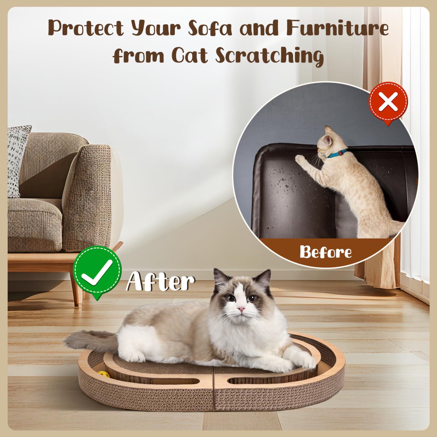 Nobleza Rascador para Gatos 2 en 1 con Juguete de Bola + Hierba Gatera - Rascador Grande 60x40x5cm para Gatos de Interior, , large Imagen numero 4