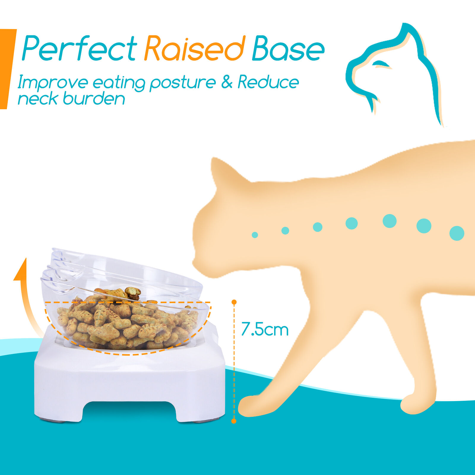 Nobleza - Comedero Gato con 0&deg;y 15&deg;&Aacute;ngulo Ajustable, Cuenco con Soporte Elevado, Comedero Doble Transparente para Perro y Gato, Base de Silicona Antideslizante Comedero para Gatos ( 2 Tazones), , large Imagen numero 4