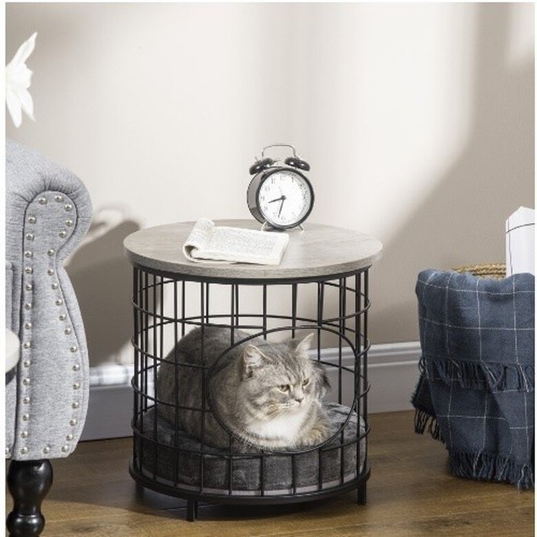 PawHut cama y mesa auxiliar gris para gatos, , large image number null