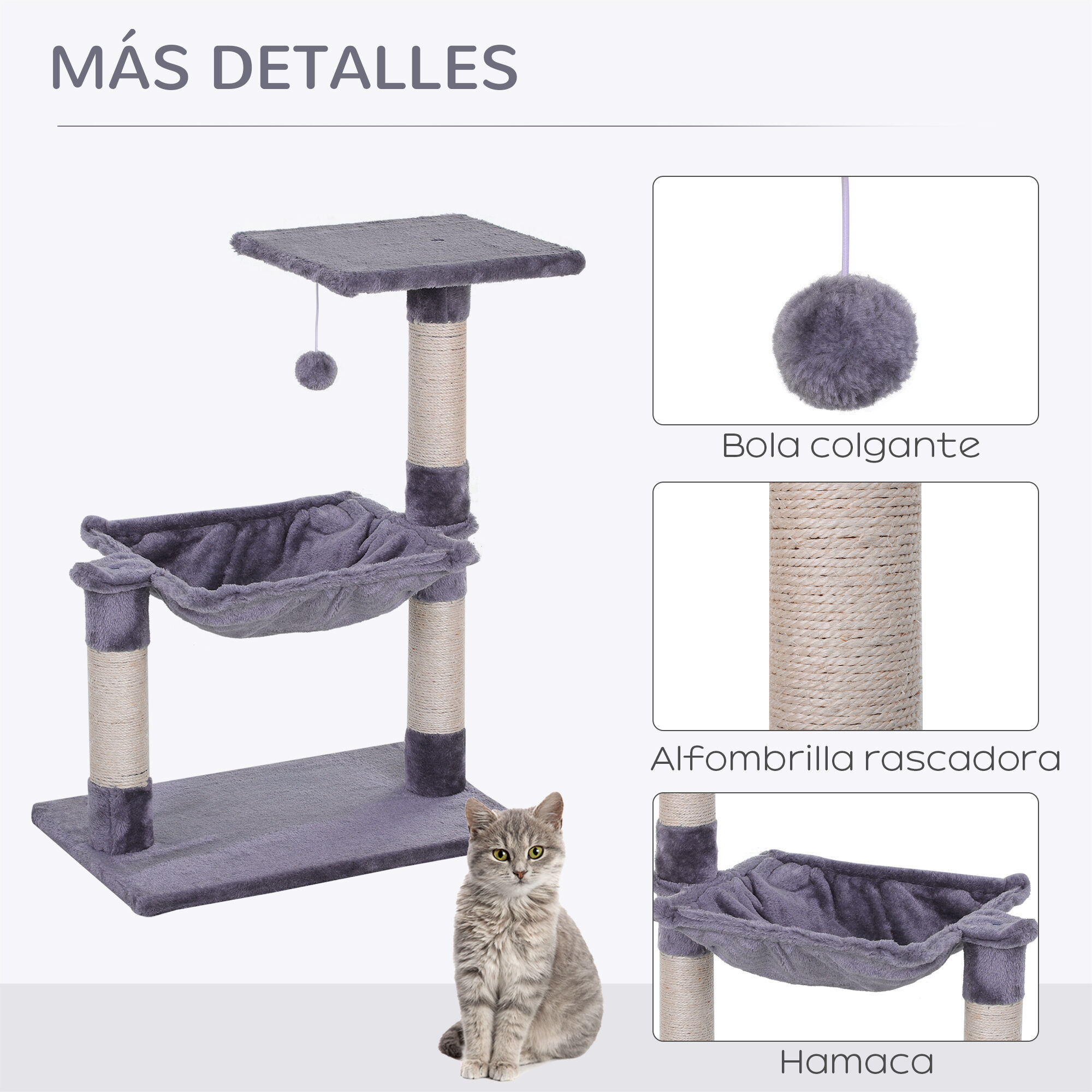 PawHut &Aacute;rbol para Gatos Gris, , large Imagen numero 5