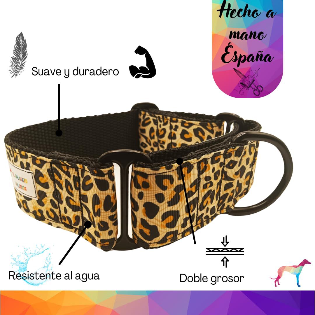 EGV - Collar Martingale 4 cm ancho, Collar galgo hecho a mano en Espa&ntilde;a (Leopardo), , large Imagen numero 2