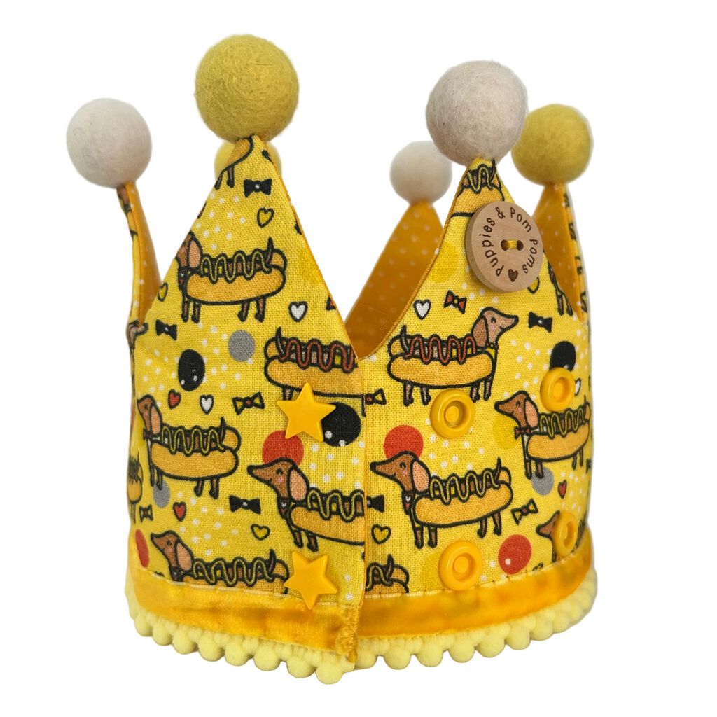 Gorro de cumplea&ntilde;os forma de corona - Hecha a mano - Estampado de Perro Salchicha - Hot Dog, , large Imagen numero 4