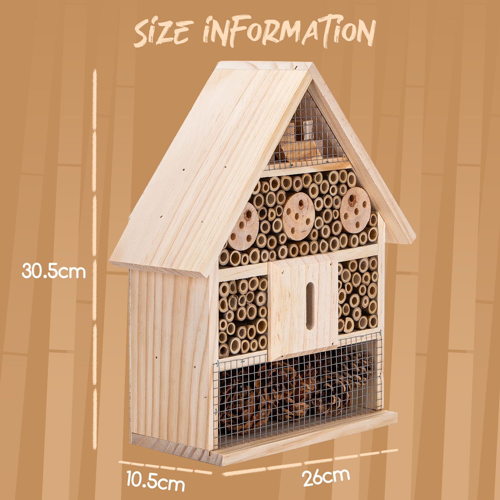 Nobleza - Hotel de Insectos, Casa para Insectos en Madera Natural para Abejas, Observatorio de Insectos, Madera  L - 26*10.5*30.5CM(1), , large Imagen numero 5