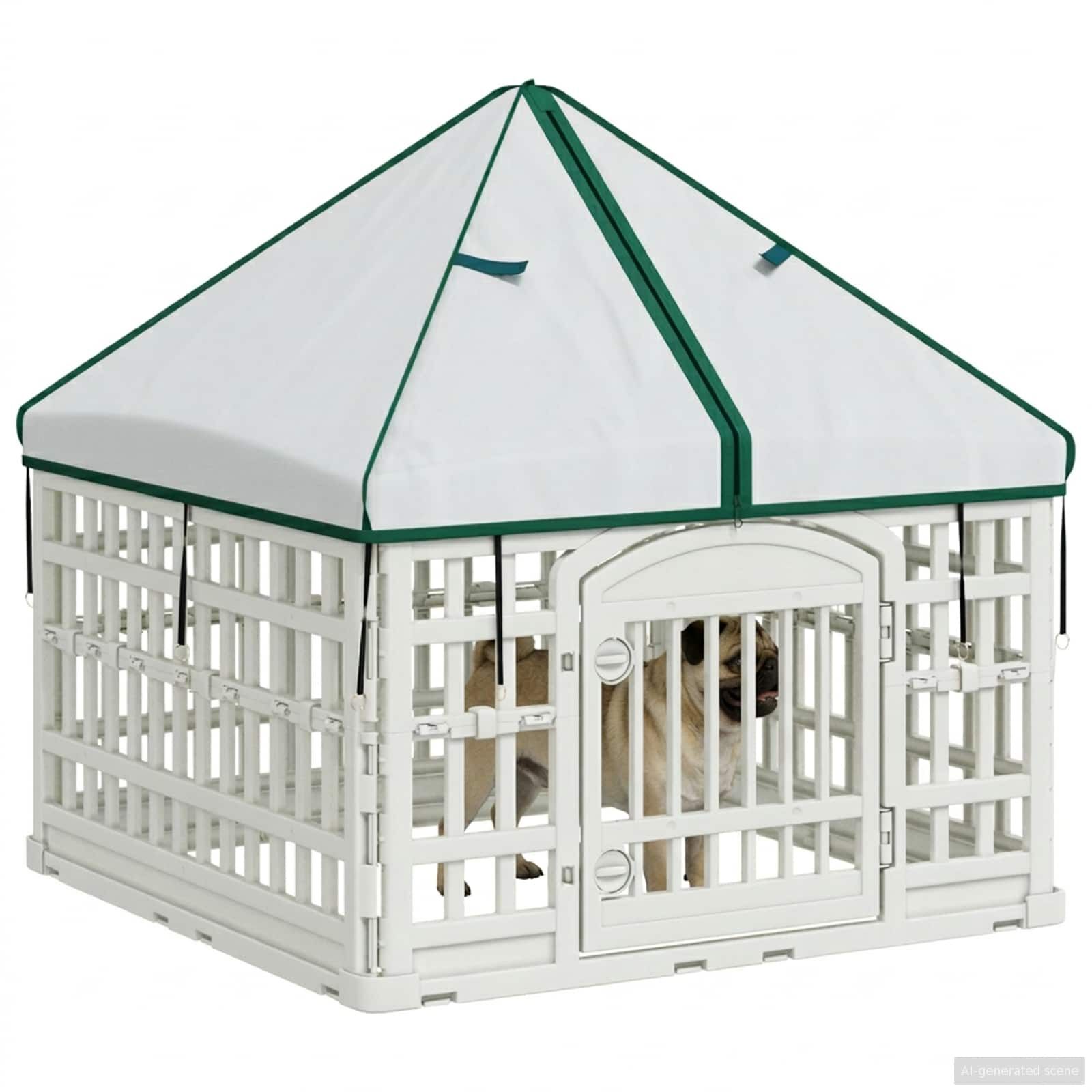 vidaXL Ejercicio de perro de 4 paneles con techo 88 x 88 x 112 cm, , large Imagen numero 3