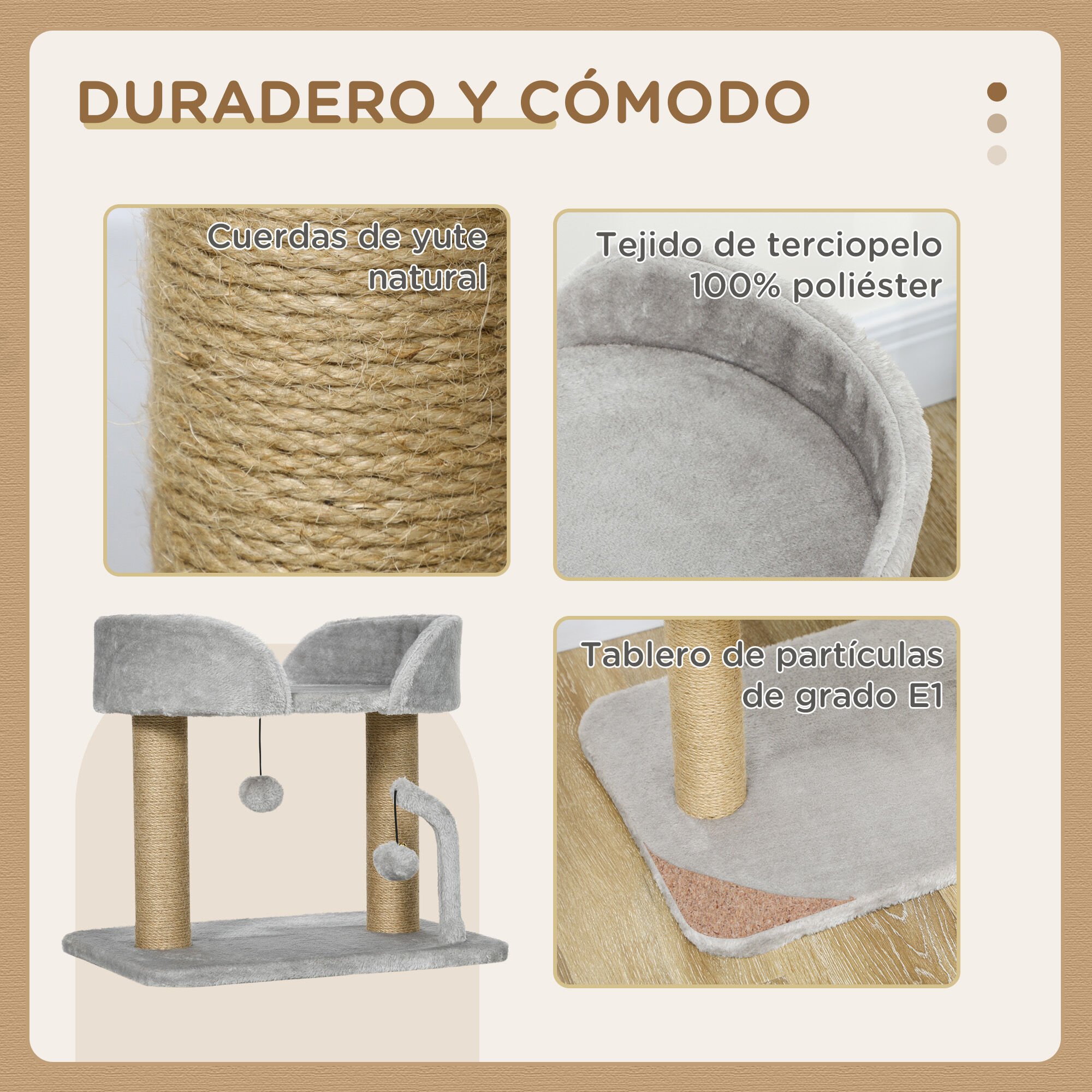 PawHut &Aacute;rbol para Gatos Gris Claro, , large Imagen numero 4