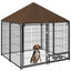 PawHut Perrera con Toldo Parque para Perros Metálica de Exterior con Soporte Giratorio para Comida 2 Cuencos para Patio Jardín Terraza 141x141x151 cm Negro, , large indicador imagen numero 1