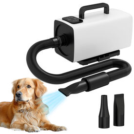 PawHut Secador de Perros Secador de Pelo para Perros 2200 W Velocidad y Temperatura Ajustables 3 Boquillas Pantalla Digital para Aseo Ducharse Secarse Blanco