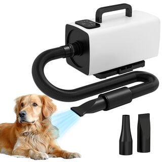 PawHut Secador de Perros Secador de Pelo para Perros 2200 W Velocidad y Temperatura Ajustables 3 Boquillas Pantalla Digital para Aseo Ducharse Secarse Blanco
