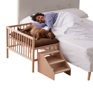 Cama para Perro, Gato, Mascota. Elevada de Madera con Escalón. Con Colchón de Espuma Viscoelástico Ortoflex. 2 Alturas. Faunatic Impermeable