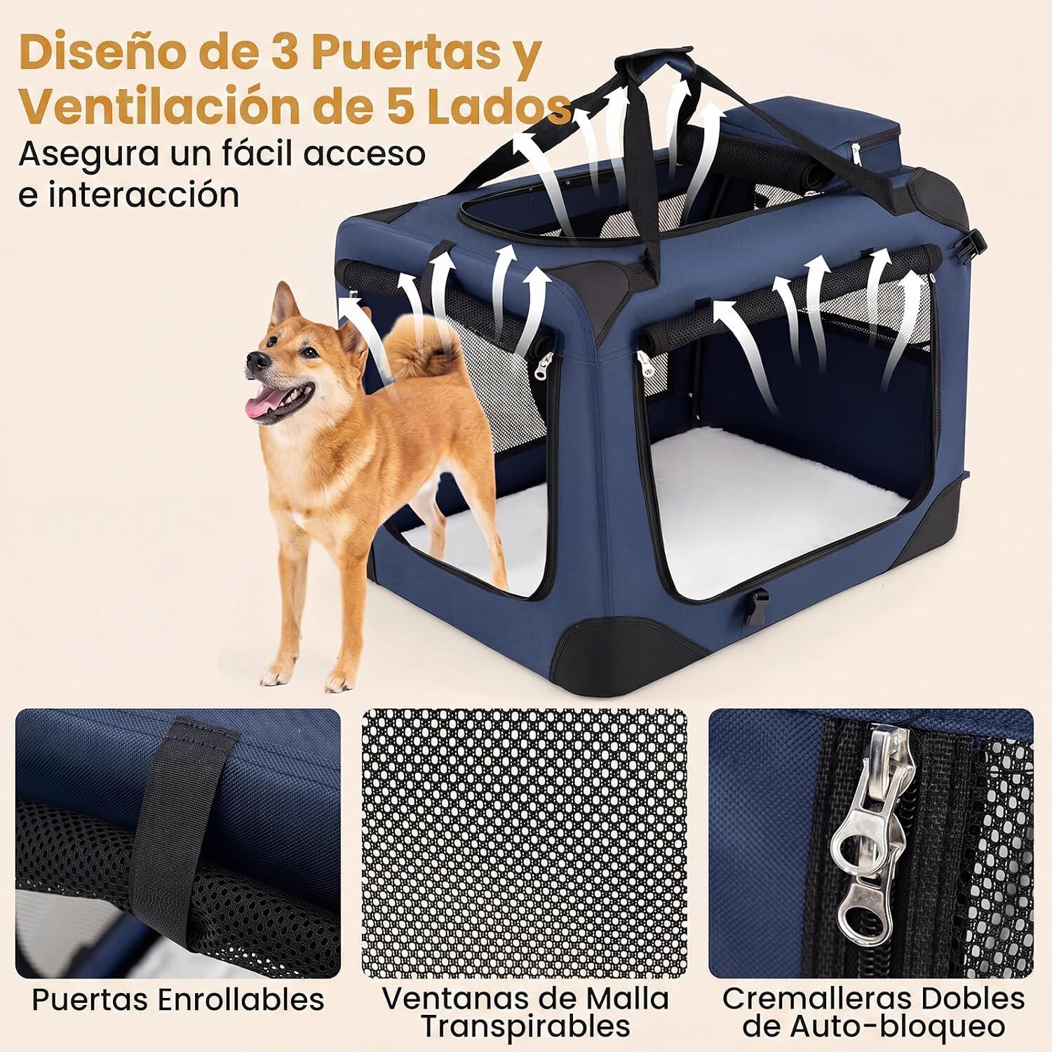 COSTWAY Transport&iacute;n para Perros Plegable, Bolsa Transporte para Gatos con Ventanas de Malla, 3 Puertas y Bolsillos Extra&iacute;bles, Portador de Viaje para Mascotas Interior y Exterior (Azul, S), , large Imagen numero 13