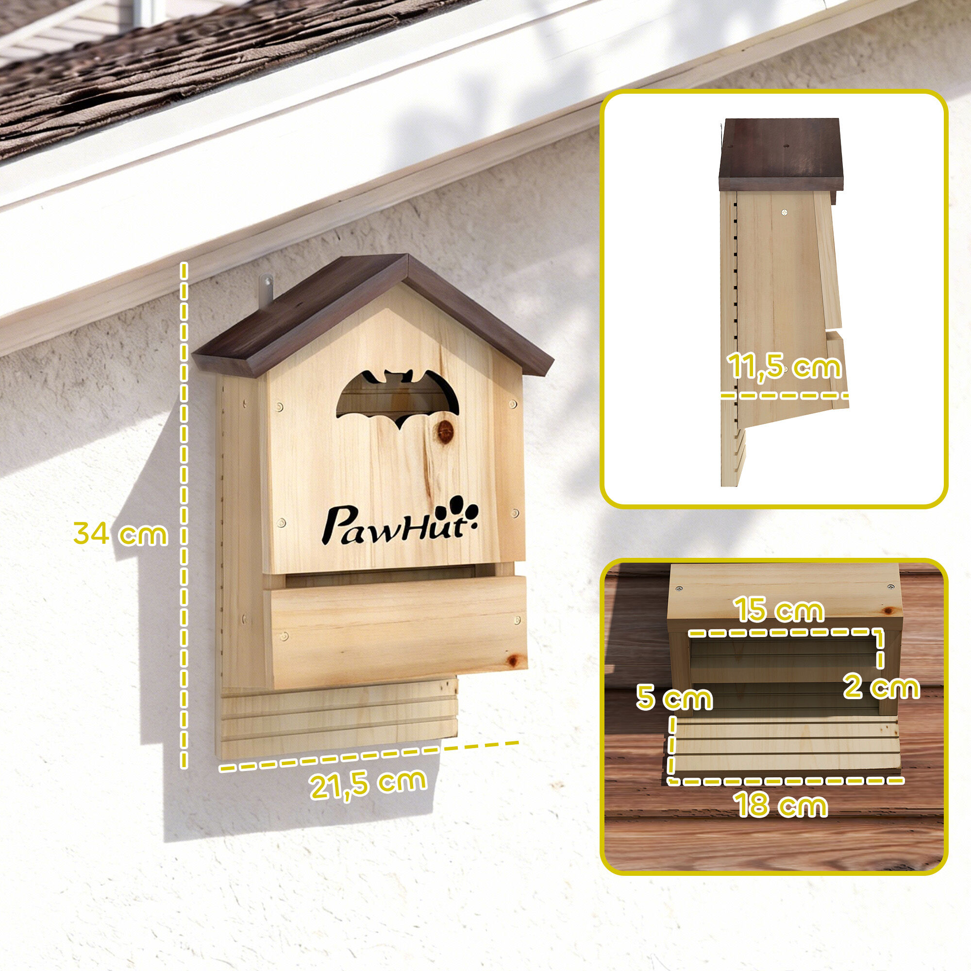 PawHut Casas para Murci&eacute;lago Madera Natural, , large Imagen numero 3