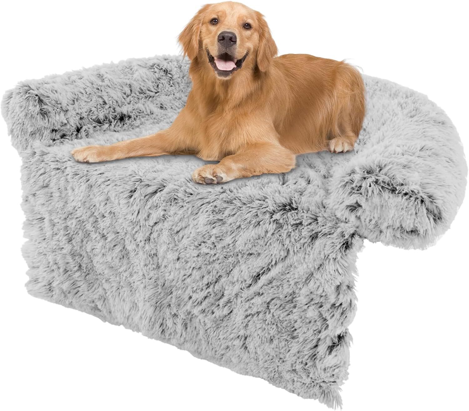 COSTWAY Funda de Peluche para Perros, Cama Antideslizante con Funda Extra&iacute;ble Lavable/Cuello Acolchado Suave, Tapete de Felpa para Perros (112 x 101 x 18 cm, Blanco Gris&aacute;ceo), , large Imagen numero 1