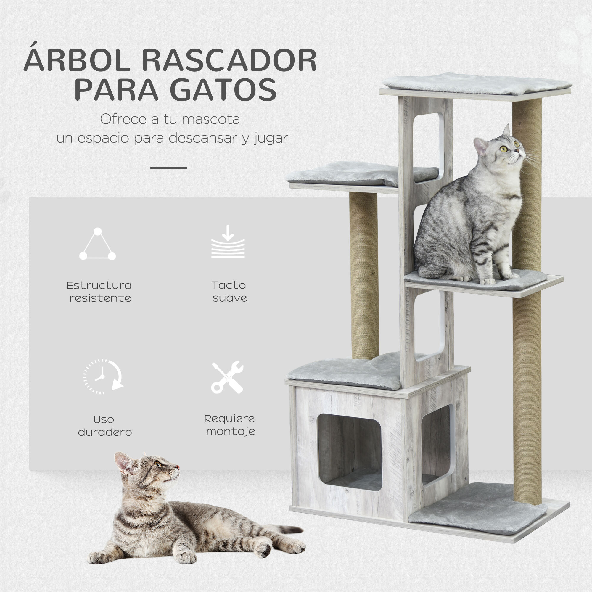 PawHut Conjunto para Gatos Gris, , large Imagen numero 4