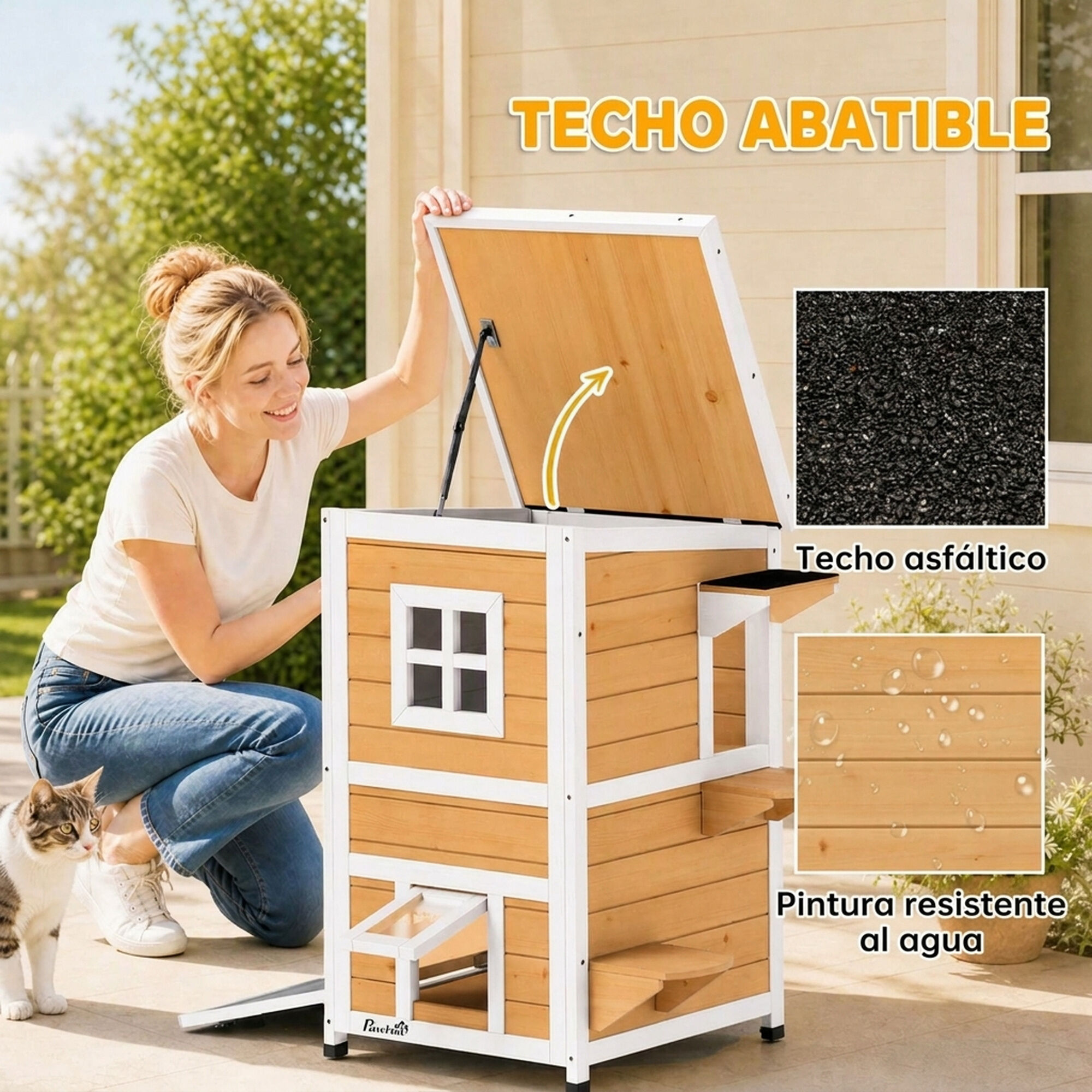 PawHut Caseta para Gato Madera Natural, , large Imagen numero 4