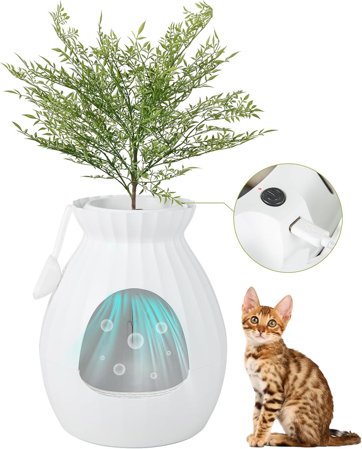 COSTWAY Caja de Arena Oculta, Incluye Planta Sint&eacute;tica Eliminaci&oacute;n Electr&oacute;nica de Olores y Esterilizaci&oacute;n, Caja De Arena para Plantas para Gatos, , large Imagen numero 1