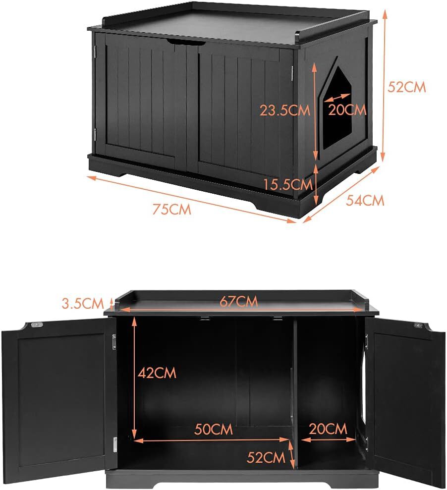 COSTWAY Casita para Gatos, Arenero para Gatos, Casita para Mascotas, Casa para Gatos, Recinto con Hoyo para Gatos, Caja para Animales con Estructura de Madera Resistente (Negro), , large Imagen numero 5