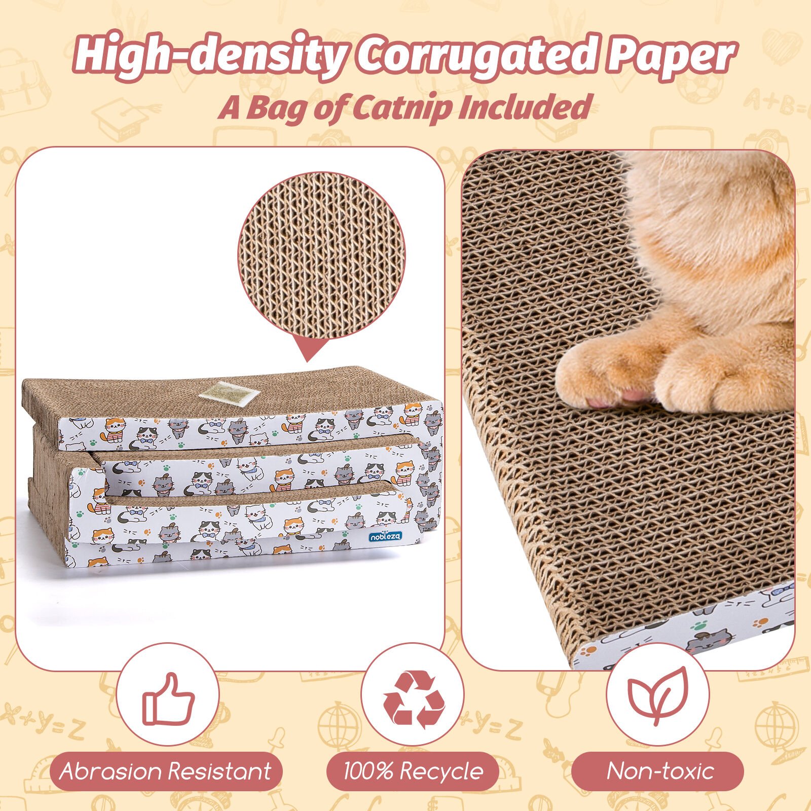 Nobleza Rascador Cart&oacute;n para Gatos Tableros 3 en 1 con Hierba Gatera, Rascador de Cart&oacute;n Corrugado, Rascador de Muebles, Disponible en Ambos, , large Imagen numero 5