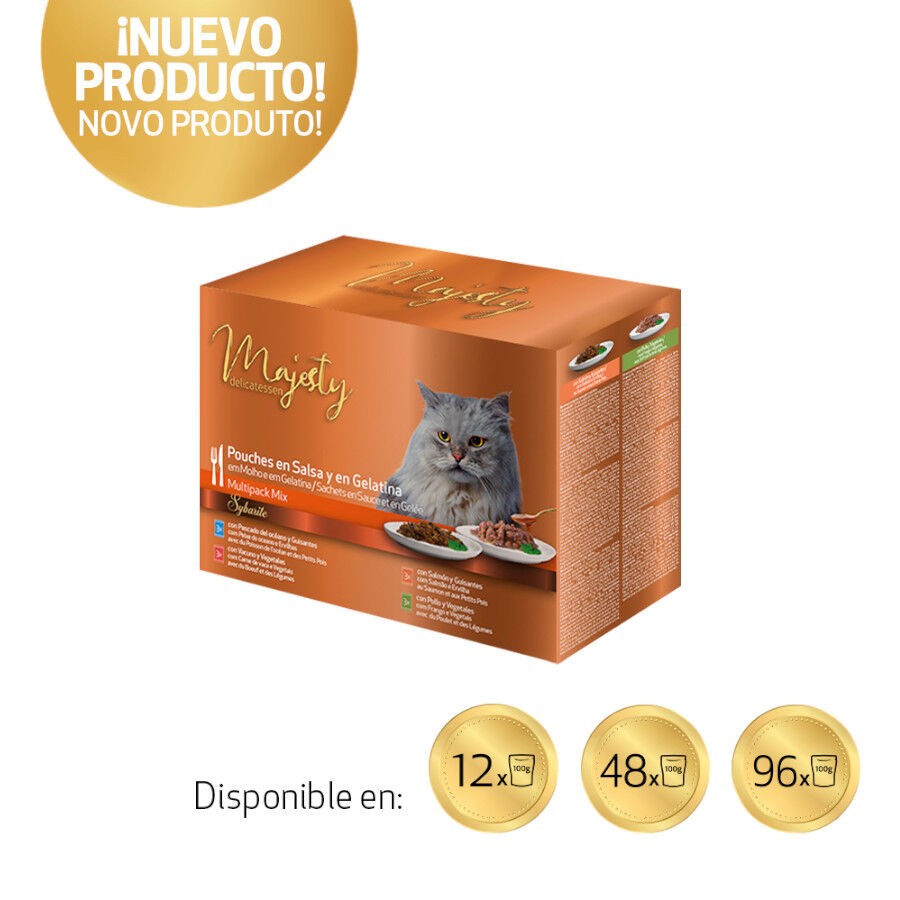 Majesty Multipack Sobres Gelatina y Salsa Mix Pescado y Carne para gatos thumbnail