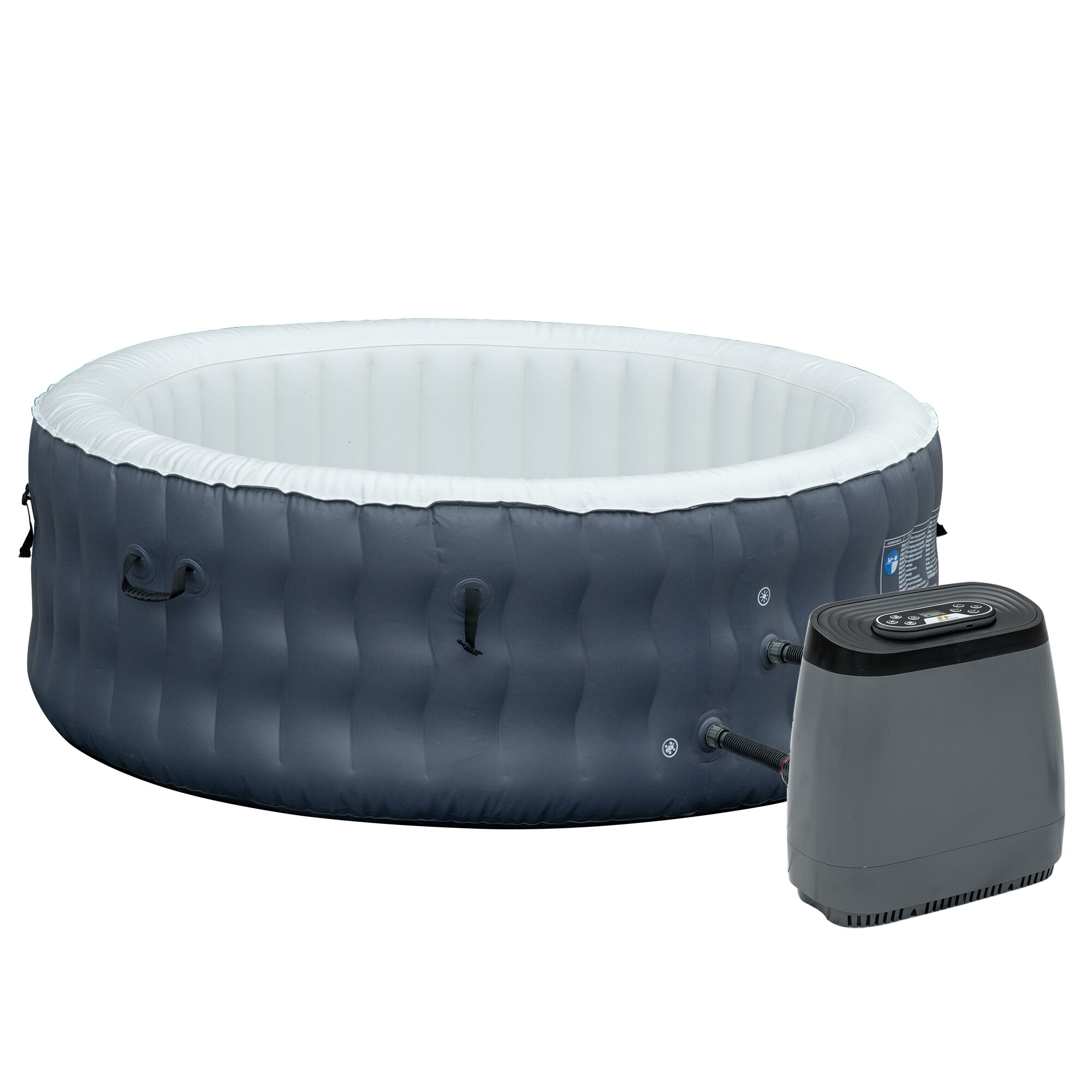 Outsunny Spa Hinchable Redondo para 4 Personas 950L Ba&ntilde;era de Hidromasaje Hinchable para Exteriores &Oslash;195x68 cm con 108 Chorros de Masaje Control Remoto y Funda Protectora Azul, , large Imagen numero 1