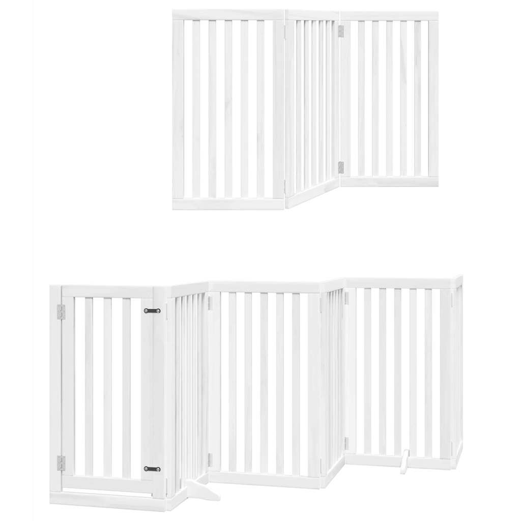 vidaXL Puerta para perros plegable 9 paneles madera &aacute;lamo blanca 450cm, , large Imagen numero 4