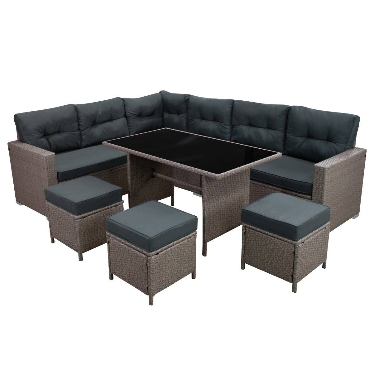 Set Muebles de Jardin Esquinero de Rat&aacute;n - Gris, , large Imagen numero 1